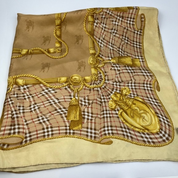 Burberry Accessories - Burberry Vintage Beige and Yellow Check Silk Scarf